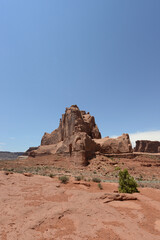 Fototapeta na wymiar Scenic vertical view of the red rock sandstone formations at Arches National Park in Utah