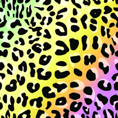 Fototapeta na wymiar Vector illustration Black and white leopard print with multicolored gradient neon