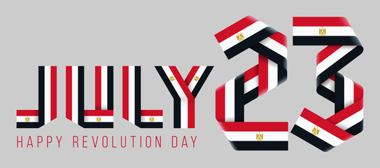 July 23, Revolution day of Egypt congratulatory design with egyptian flag elements.