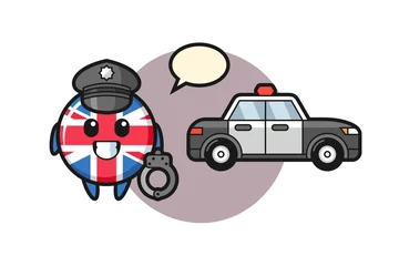 Selbstklebende Fototapete Autorennen Karikaturmaskottchen des Flaggenabzeichens des Vereinigten Königreichs als Polizei