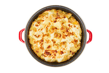 Tray with cooked moussaka