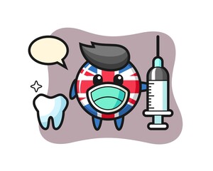 Mascot character of united kingdom flag badge as a dentist