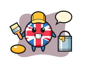 Character illustration of united kingdom flag badge as a painter
