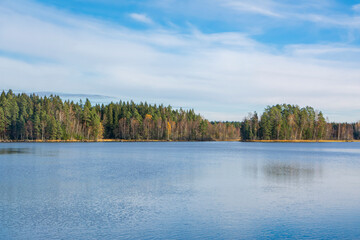 Autumn view of Liesjarvi National Park and Lake, Tammela, Finland
