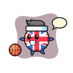 Illustration of united kingdom flag badge cartoon is playing basketball