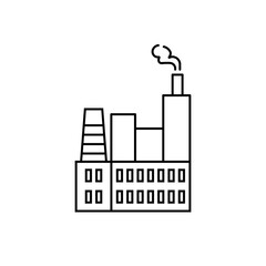 Fototapeta premium Simple factory line icon in black. Plant pictogram. Pollution or ecology logotype. Flat style isolated symbol, used for: illustration, logo, mobile, app, design, web, site, ui, ux. Vector EPS 10