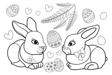 Easter. Linear rabbit image. Vector image, isolated. Coloring for children.