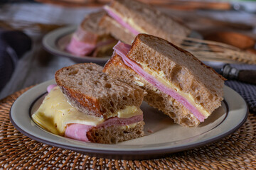 Rustic sandwich with ham and cheese