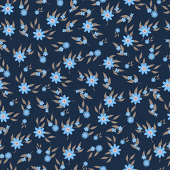 Seamless pattern with wild blue flowers .Vector design for paper, cover, fabric, interior decor