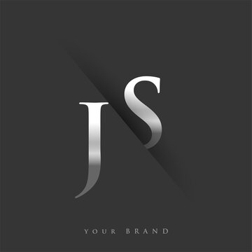 initial logo letter JS for company name, silver color and slash design in black background. vector logotype for business and company identity.