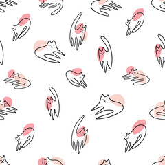 Minimal lovely cat doodles seamless pattern