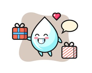 milk drop mascot cartoon giving the gift