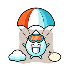 milk drop mascot cartoon is skydiving with happy gesture