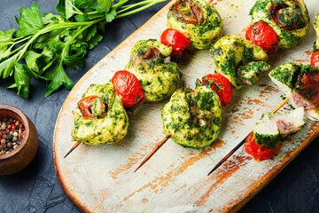 Chicken shashlik with bacon