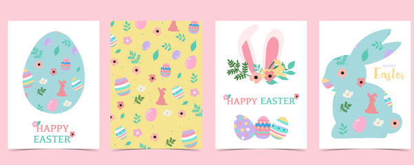 Collection of easter background set with rabbit,egg,flower.Editable vector illustration for website, invitation,postcard and poster