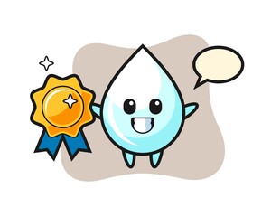 milk drop mascot illustration holding a golden badge