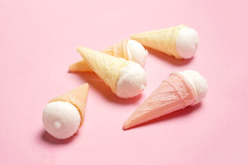 Marshmallow or chewy candy in the form of ice cream. This candy is very liked by young children to parents. pastel color desserts, sweet snacks. Snacks to accompany leisure time.