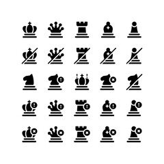 Set of chess game and play glyph style icon and illustration