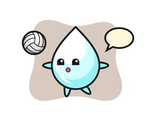 Character cartoon of milk drop is playing volleyball