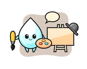 Illustration of milk drop mascot as a painter