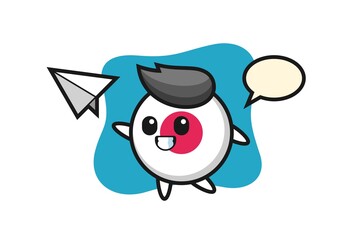 japan flag badge cartoon character throwing paper airplane