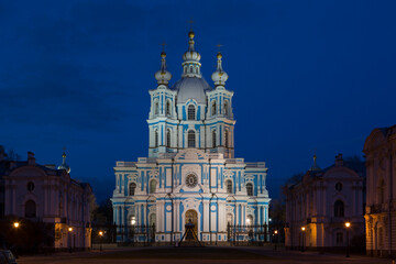 Fototapeta na wymiar Smolny Cathedral in night , St.-Petersburg, Russia