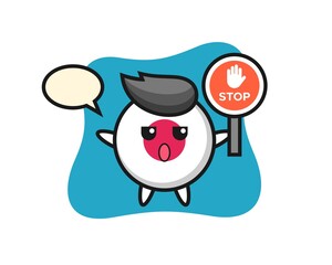 japan flag badge character illustration holding a stop sign