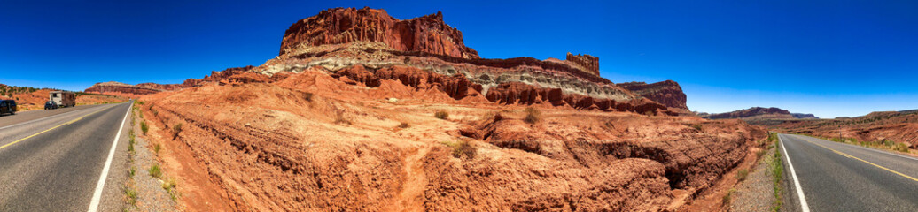 Road across Capitol Reef National Park, Utah - Panoramic view