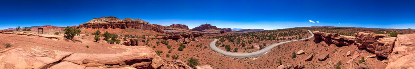 Road across Capitol Reef National Park, Utah - Panoramic view