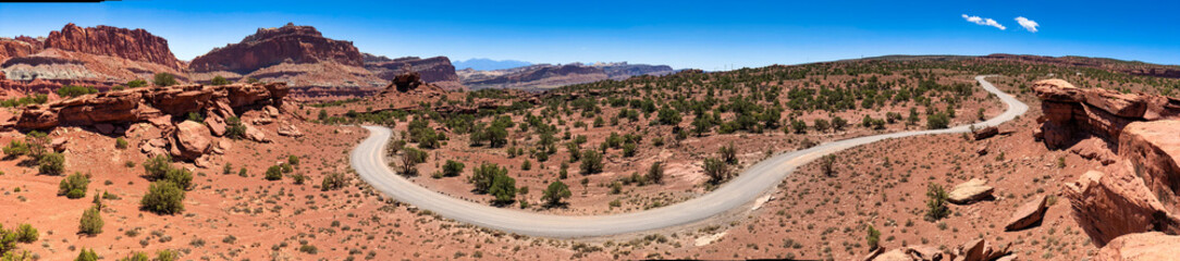 Road across Capitol Reef National Park, Utah - Panoramic view