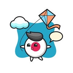 japan flag badge mascot illustration is playing kite