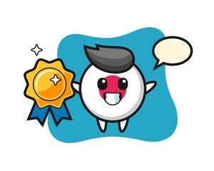 japan flag badge mascot illustration holding a golden badge