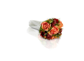 Bouquet of of blossoming dark red and white roses isolated on a white background with clipping​ path​