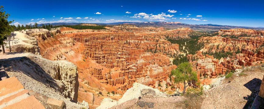 Bryce Canyon National Park, Utah. Rock formations on a sunny summer day - Panoramic view