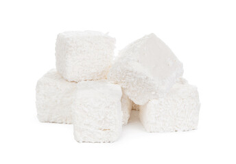 White Turkish delight with coconut shavings isolated on white
