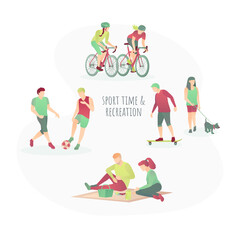Sport and relaxation concept banner flat vector illustration