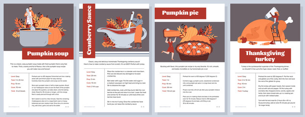 Thanksgiving day menu with recipes for cooking holiday traditional dinner.