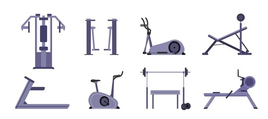 Gym equipment set, sport simulators for trainings and physical exercises
