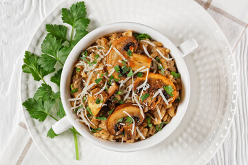 classic creamy mushroom risotto in a bowl