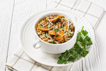 classic creamy mushroom risotto in a bowl