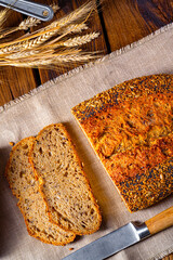 Flaxseed bread with a poppy seed and sesame mixture