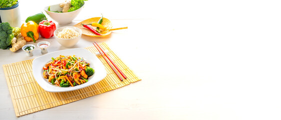 sweet and sour chicken with rice and vegetables