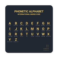 phonetic alphabet and international morse code suitable used for maritime and aviation. education and printing - obrazy, fototapety, plakaty