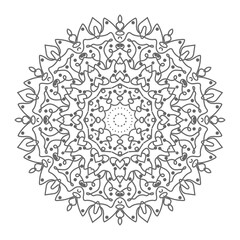 Doodle monochrome lace mandala pattern. Emblem luxury beauty spa, cosmetics, jewelry, hotel, restaurant. Wedding elegant outline frame. Vector floral luxury curve logo design. Round gold ornate frame.