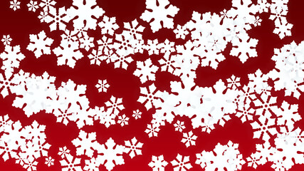 Christmas  Vector Background with Falling Snowflakes. Isolated on Red Background. Realistic Snow Sparkle Pattern. Snowfall Overlay Print. Winter Sky. Papercut Snowflakes.