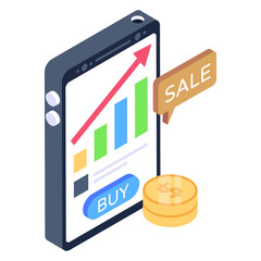 
Icon of mobile trading in isometric design 

