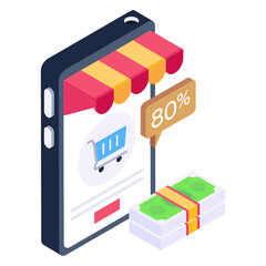 
M commerce icon in isometric vector download

