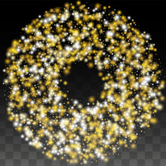 Gold Glitter Vector Texture on a Black. Golden Glow Pattern. Golden Christmas and New Year Snow. Golden Explosion of Confetti. Star Dust. Abstract Flicker Background with a Party Lights Design.