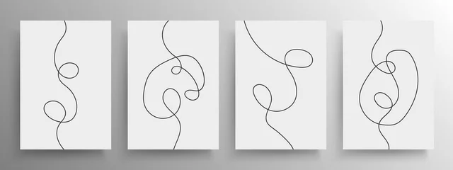 Afwasbaar Fotobehang Een lijn Set van minimalistisch zwart doorlopende lijn artistiek ontwerp voor omslag en poster of wanddecoratie, vector. Stroomlijnen abstracte kunst.