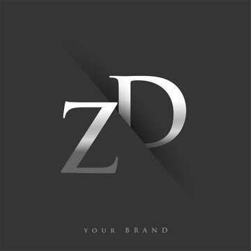 initial logo letter ZD for company name, silver color and slash design in black background. vector logotype for business and company identity.